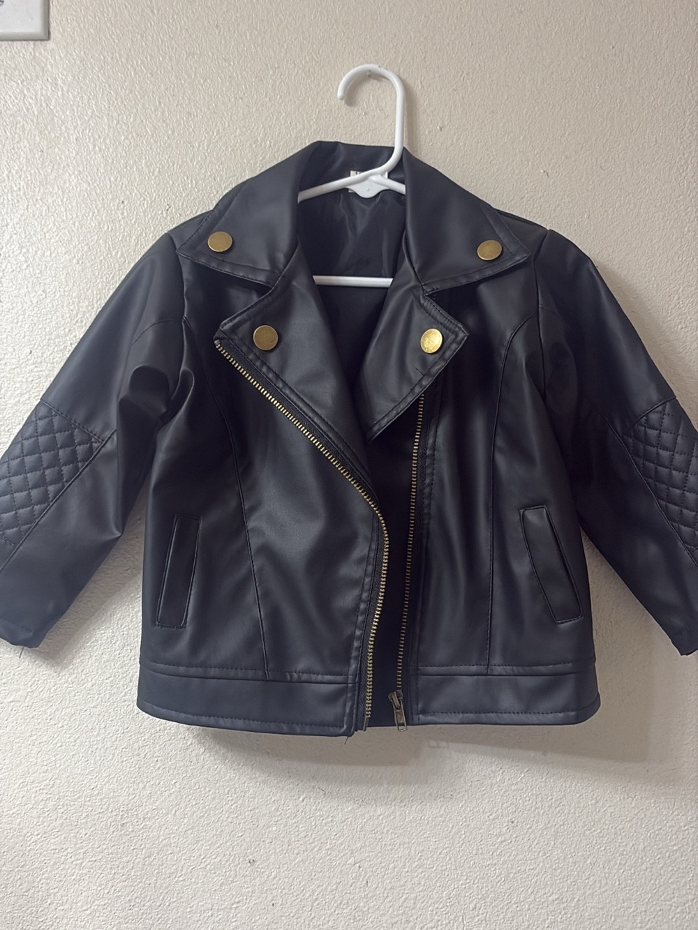 Baby Faux Leather Moto Jacket Black Gold Hardware Toddler Girls